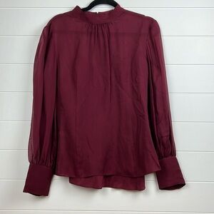 Brooks brothers silk mock neck blouse 2 piece zip back sz 12 sheer dressy office